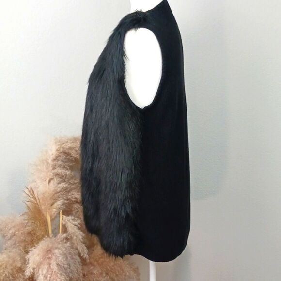 Calvin Klin boho chic black faux fur and knit vest sz medium - Picture 7 of 12